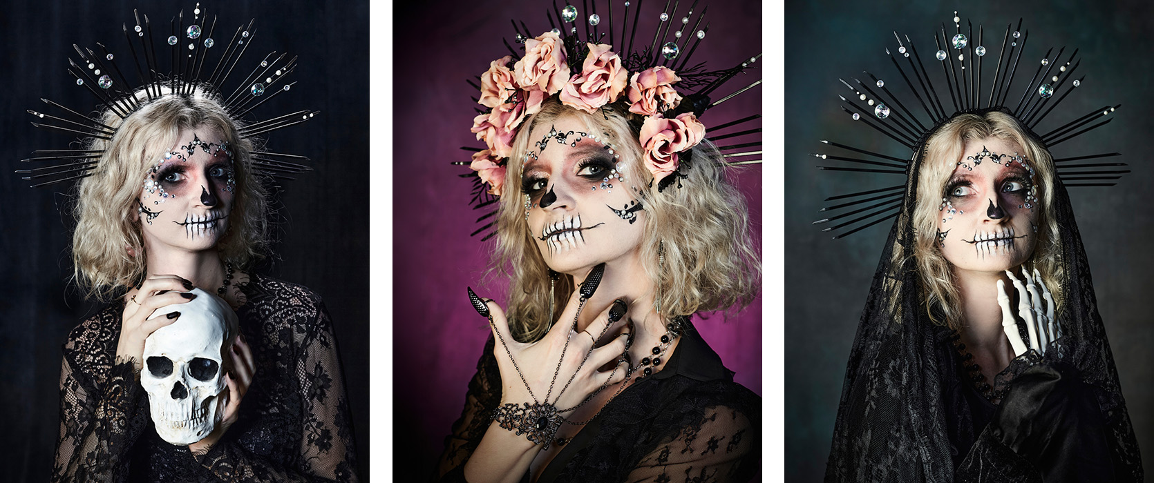 Światło, mistyka i pamięć – artystyczna sesja halloweenowa, stylizowana Sugar Skull w krakowskim studio fotograficznym: BIELEC ART